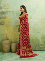 trending mirror work saree in bandhani pattern 