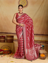 KcPc New Dola Silk Bandhani Style With Zari Weaving Work Saree GAN