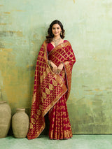 trending mirror work saree in bandhani pattern 