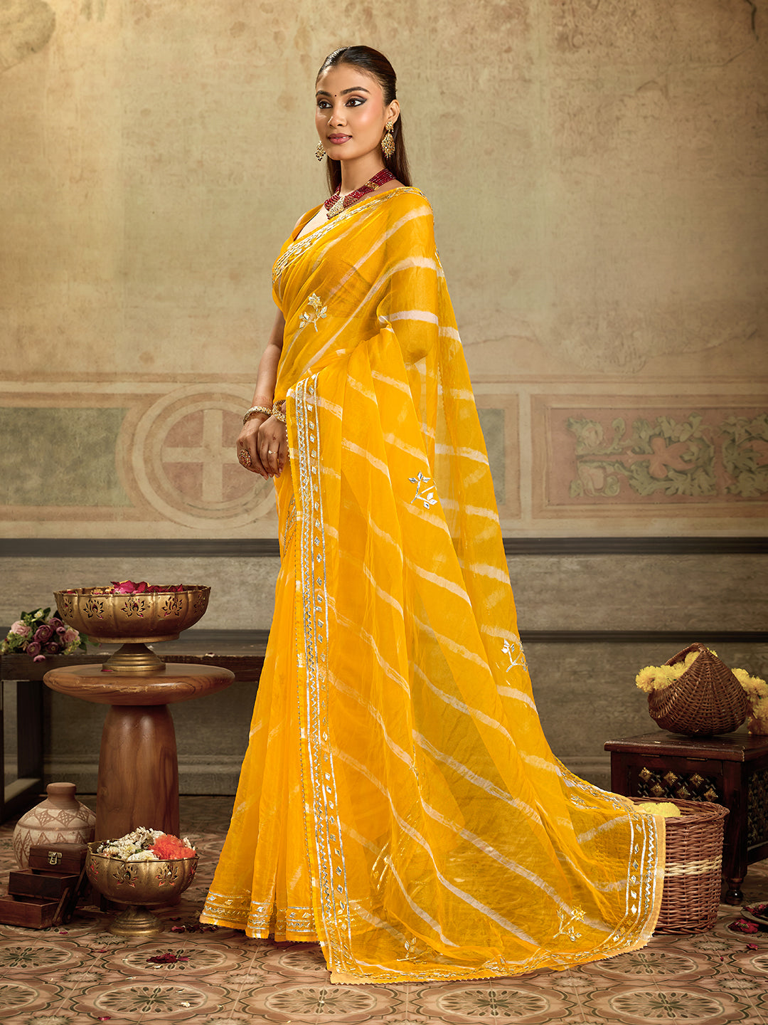 KcPc Latest New Organza Leheriya Style With Gotapatti Work Saree MHS