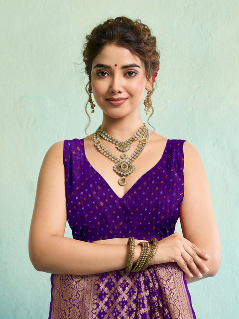 KcPc New Launch Pure Khaddi Georgette Upada Neemzari Bandhej Saree  Purple