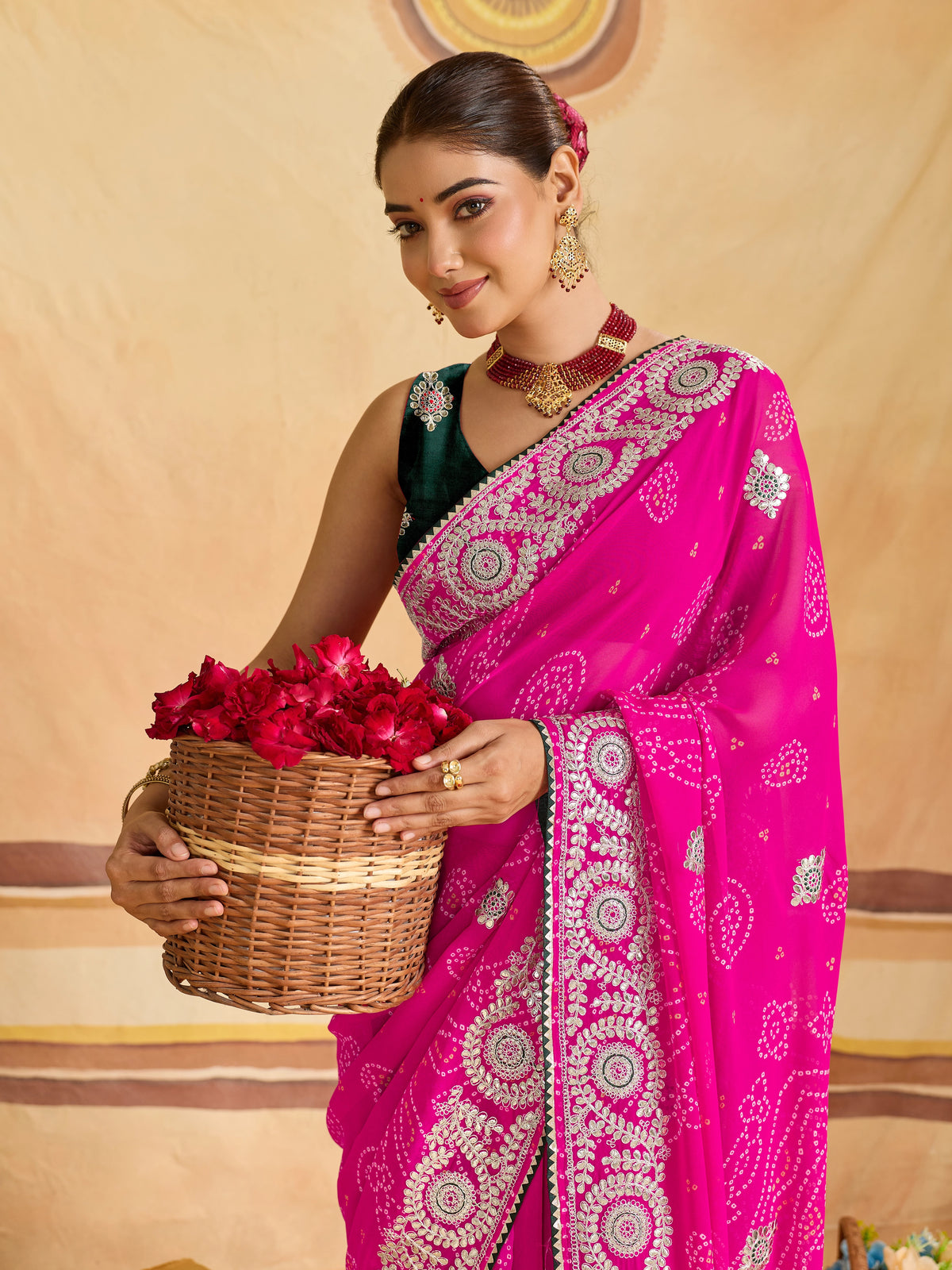 KcPc Georgette Bandhani Saree with Gotapatti Work AFN