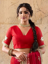 Buy Red saree with gold embroidery gatapati work in red colour