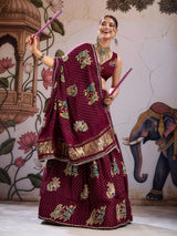 KcPc Gaji Silk Kalamkari Lehenga with Gotapatti WorkGOURI
