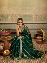 KcPc New Beautiful Organza Leheriya Style With Gotapatti Work Saree MHS