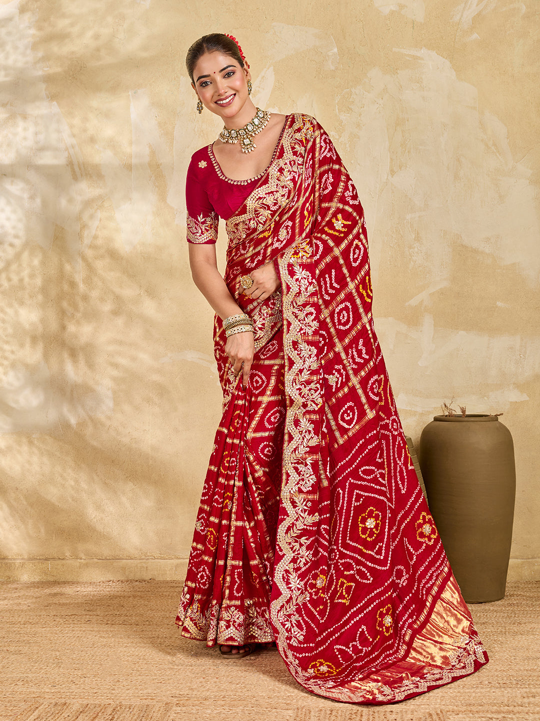 Buy Gaji Silk Saree With Bandhani Style Gota Patti Work KcPc 