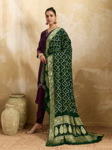 KcPc Pure Georgette Banarasi Bandhani Dupatta Bottle Green