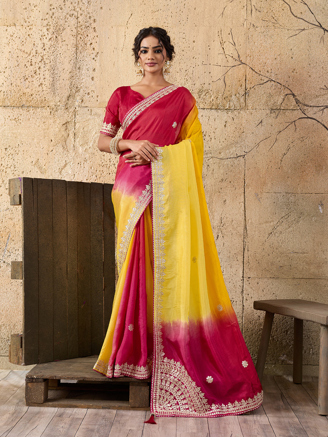 Buy New Designer Saree with Traditional Gotapatti Work KcPc