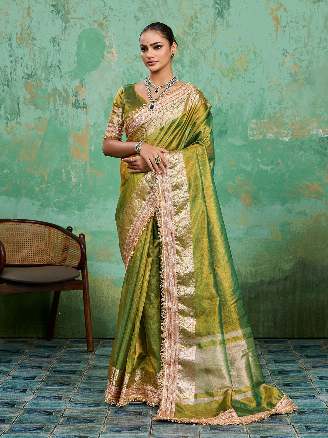 KcPc Pure Banarasi Handloom Heeramandi Look Katan Silk Tissue Fabric Saree INA