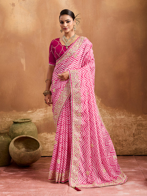Lightweight Chinon Silk for party wear in pink color