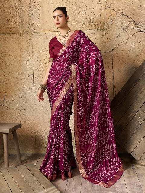 KcPc New Premium Quality Moss Chiffon Bandhani Style Saree for Casual & Everyday Wear   KDN