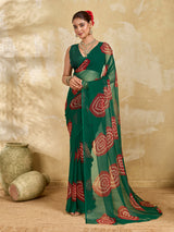  Agreen saree with bandhani print under 500