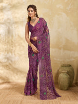 KcPc Rajwadi Style Royal Georgette Bandhani Sarees WineSTL