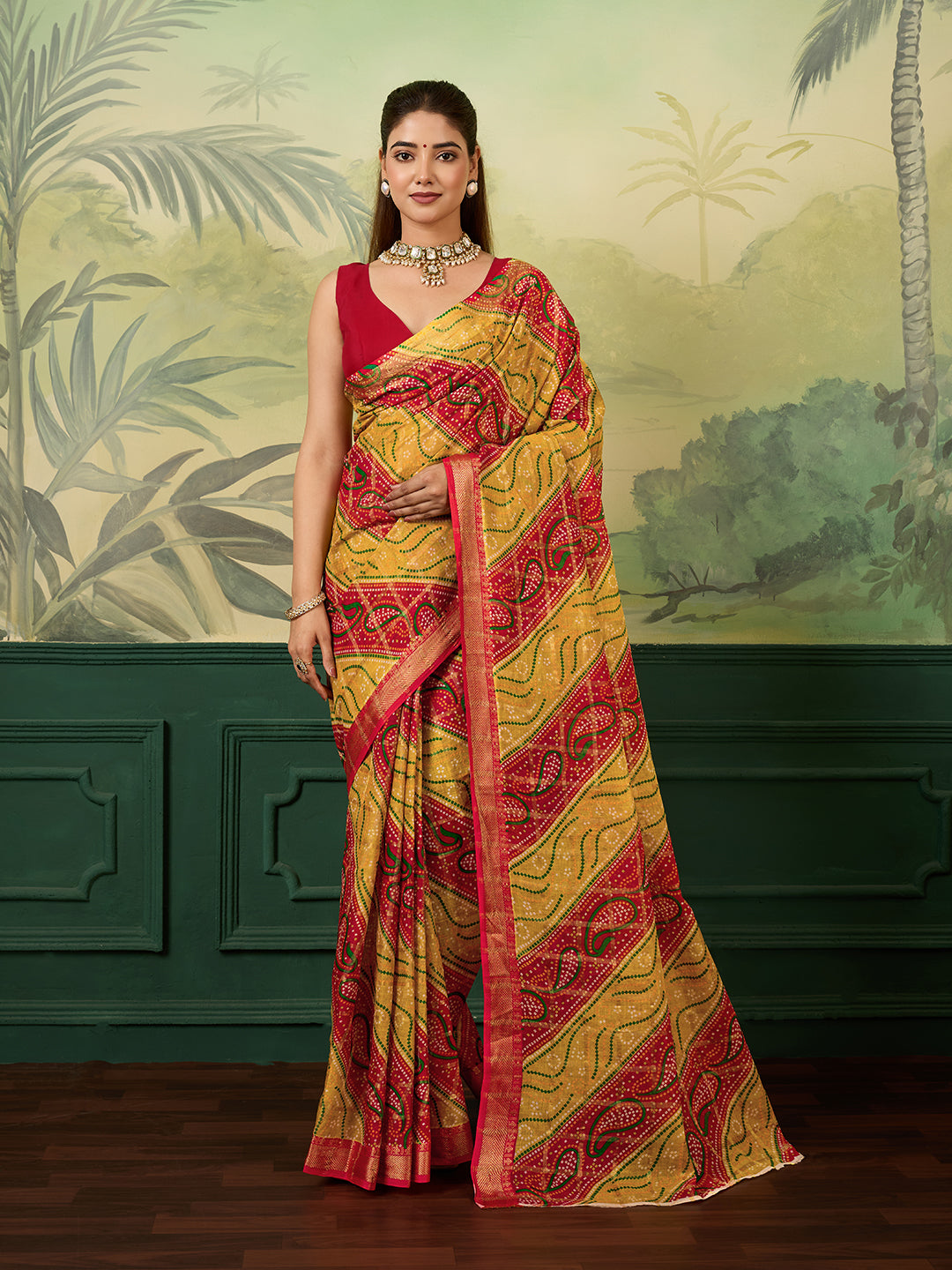 Buy Ghatchola Saree With Bikaneri bandhej Work 
