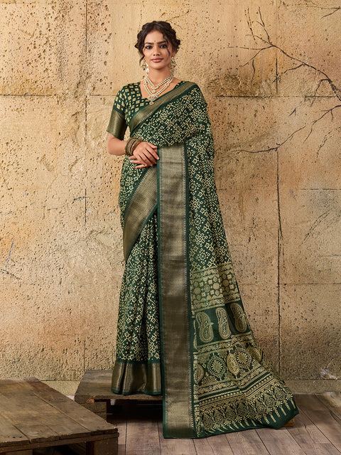 KcPc New beautiful  Cotton silk Ajrakh style With Ajrakh HandPrint Work Saree STL