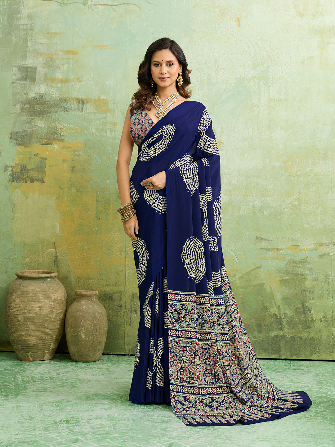 KcPc New Kalindi Style Crepe Silk Saree with Blouse Elegant Casual Wear Drape APL