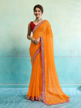 Buy New Spiceal Chiffon Leheriya Style With Embroidery Border Work Saree