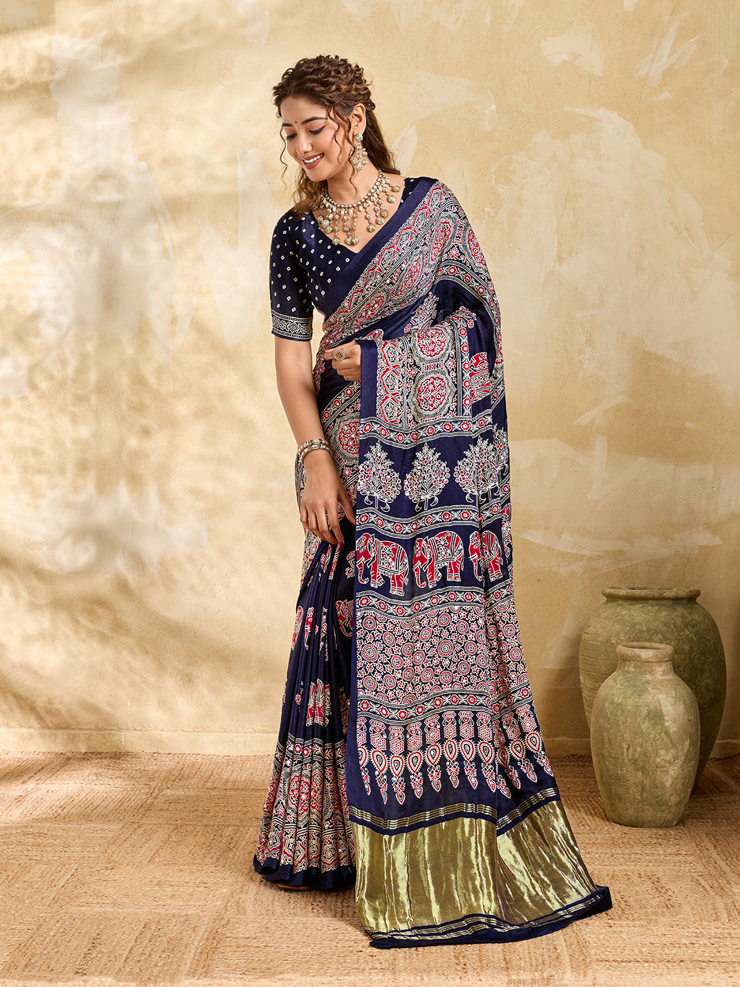 Buy Modal Silk Ajrakh Style With Mirror Work KcPc 