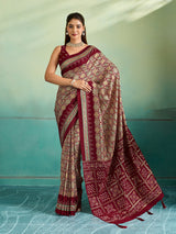 KcPc Tussar Silk Ajrakh Saree with Aari & Aabla WorkSTR