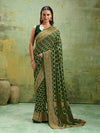 KcPc Latest New Launch Pure Khaddi Georgette Upada Neemzari Bandhej SareeBottle Green
