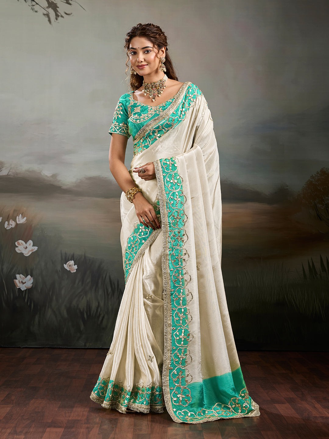 Buy New Designer Saree with Traditional Gotapatti Work KcPc