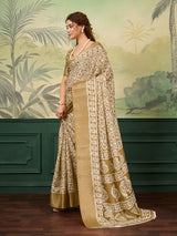 KcPc New BeautifulCotton Silk Batik Printed With Zari Border Work Saree STL
