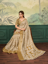KcPc New BeautifulCotton Silk Batik Printed With Zari Border Work Saree STL