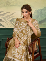 KcPc New BeautifulCotton Silk Batik Printed With Zari Border Work Saree STL