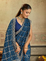 KcPc New Dola Silk Bandhani With Gota Patti Work Border Work Saree SWA