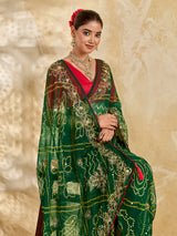 Buy Chiffon Saree Bandhani Style With Aari Work KcPc