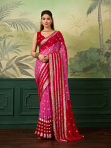 KcPc Pure Georgette Jaipuri Tie Dye Zari Weaving Saree