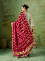 KcPc New Elegant Gaji Silk Bandhani Style Dupatta with Rich Gota Patti Work AMT