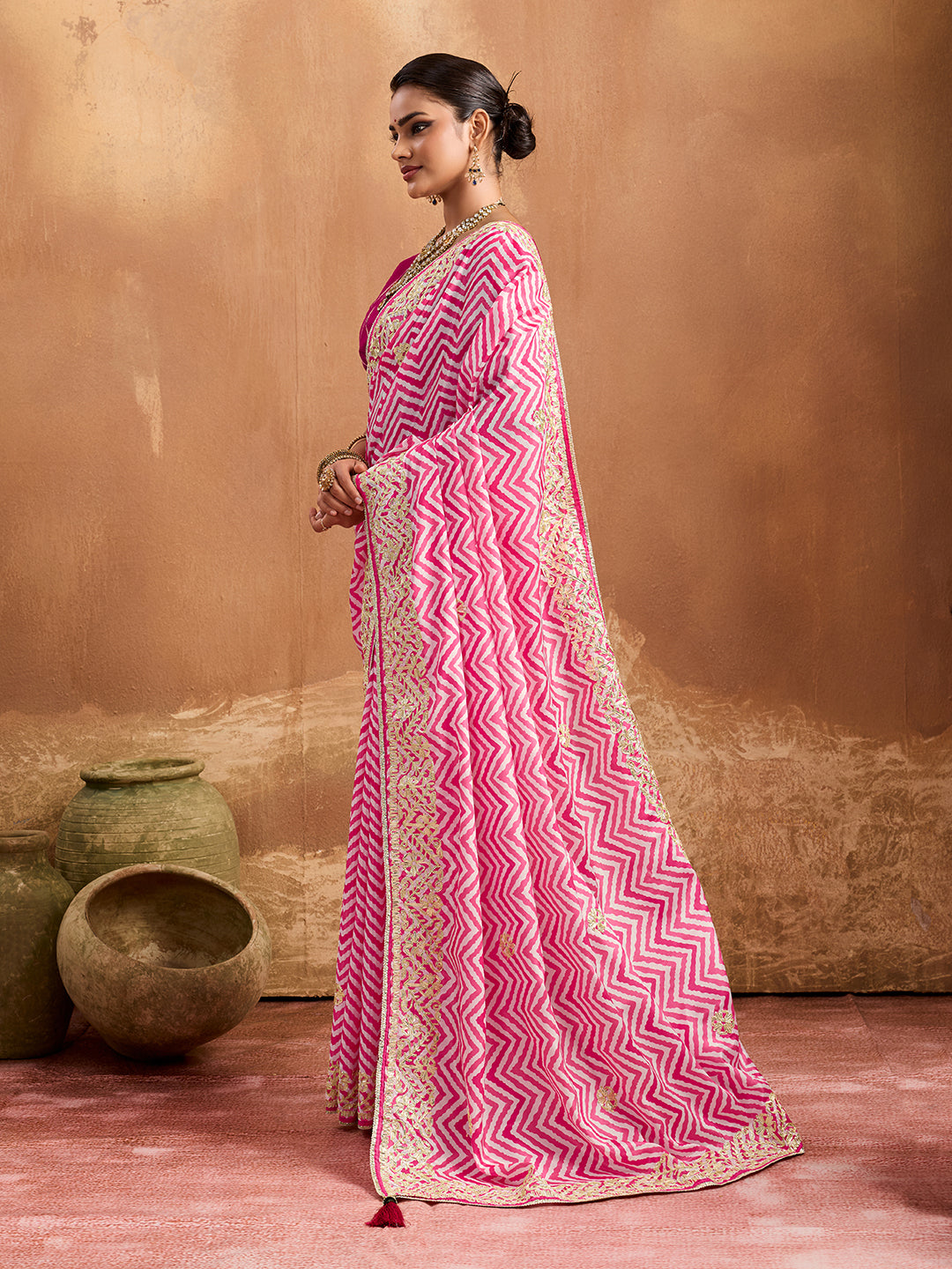 Lightweight Chinon Silk for party wear in pink color