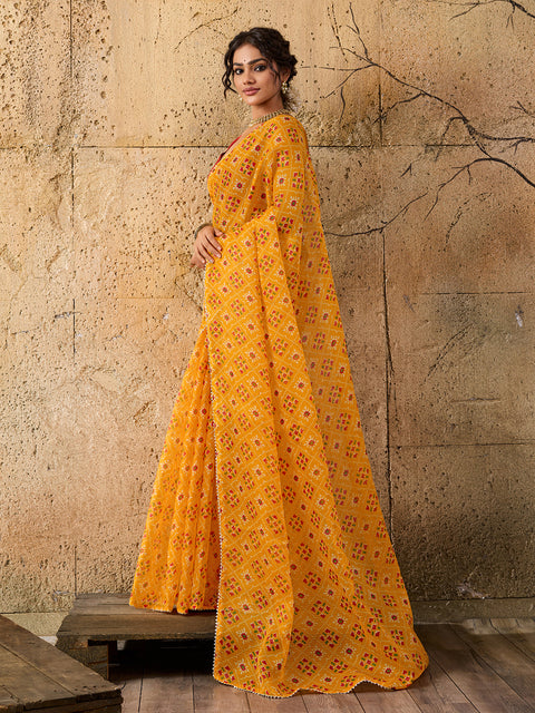 Kota Doria Saree in yellow colour under 1000