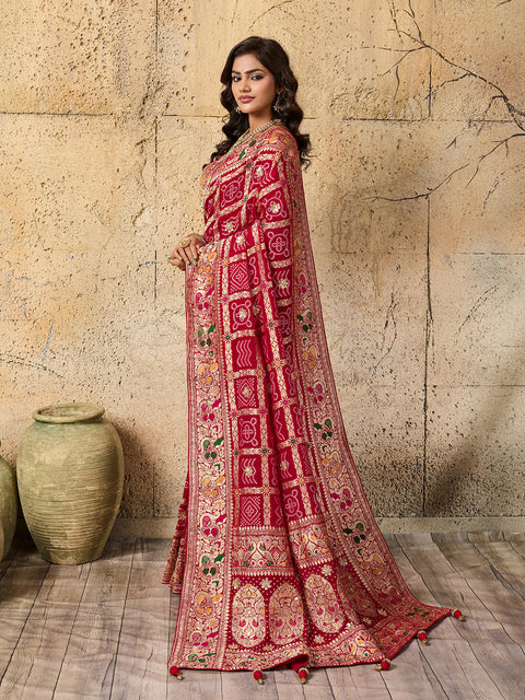 Georgette Gharchola Bandhej Cutdana Gotapatti Work Saree  