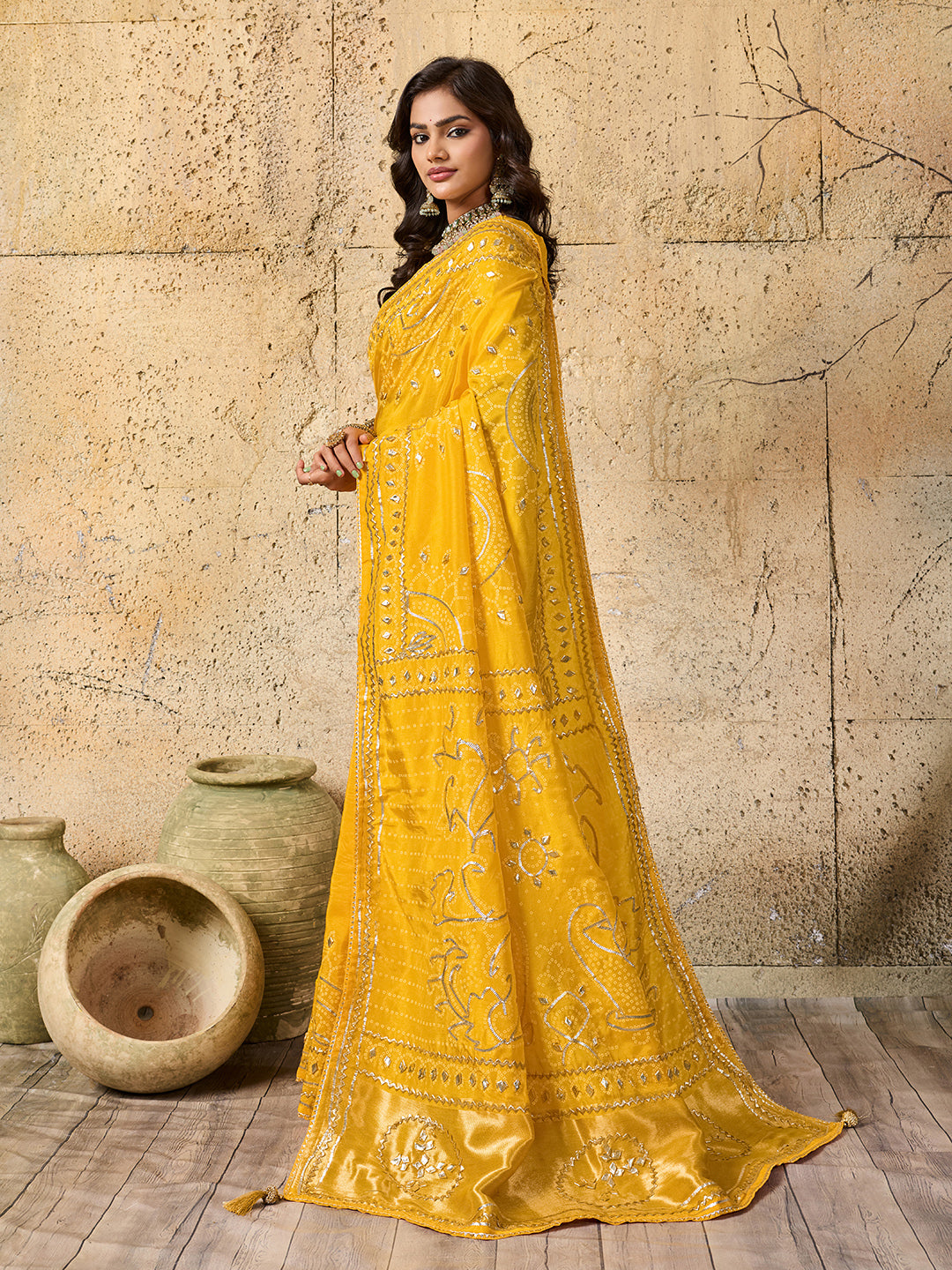 KcPc Royal Bandhani with Kachha Gota Patti Glow Modal Silk SareeAMT
