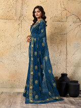  Royal Bandhani Georgette Saree With Golden Embellishments Workunder 1500