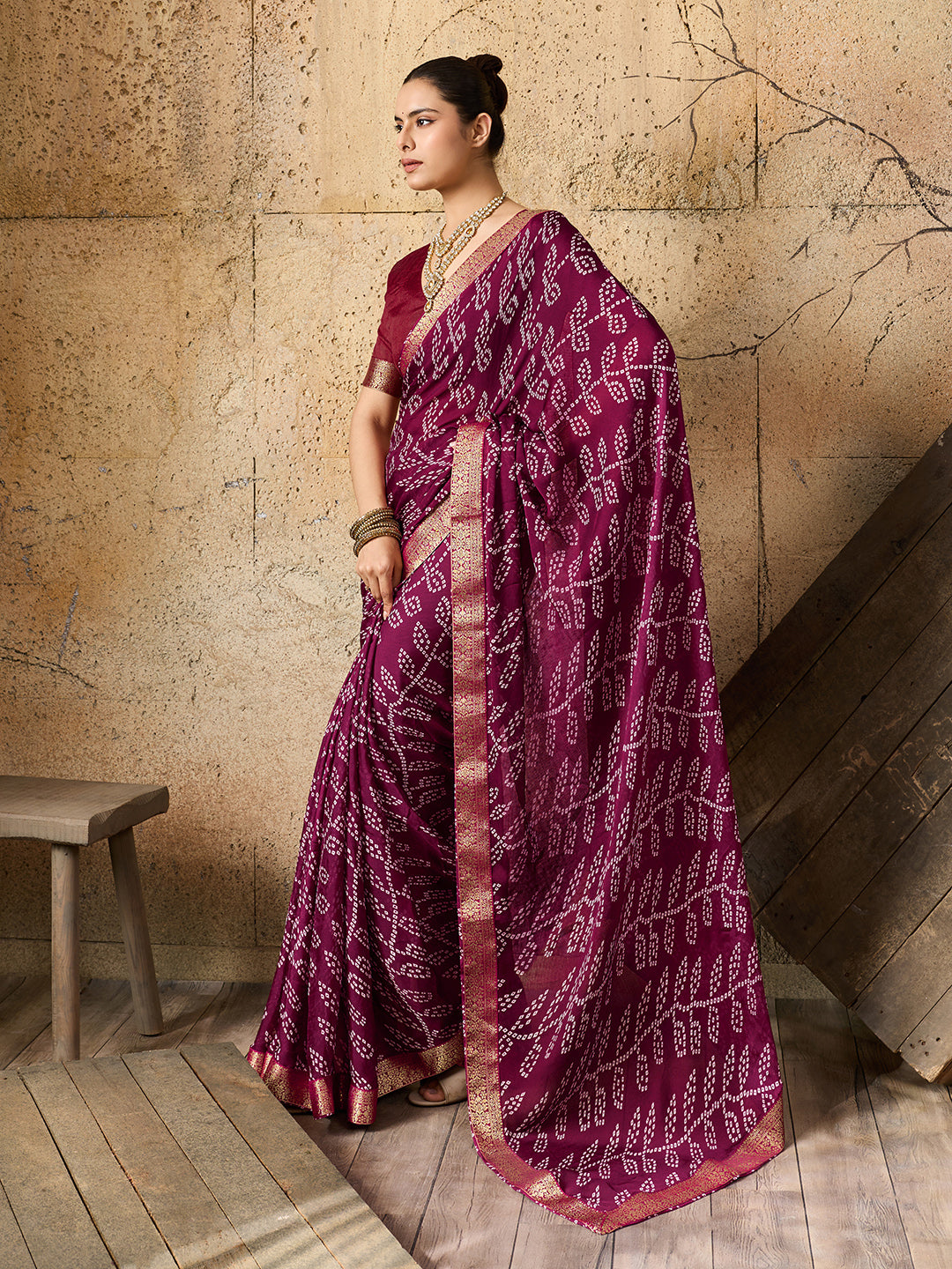 KcPc New Premium Quality Moss Chiffon Bandhani Style Saree for Casual & Everyday Wear KDN