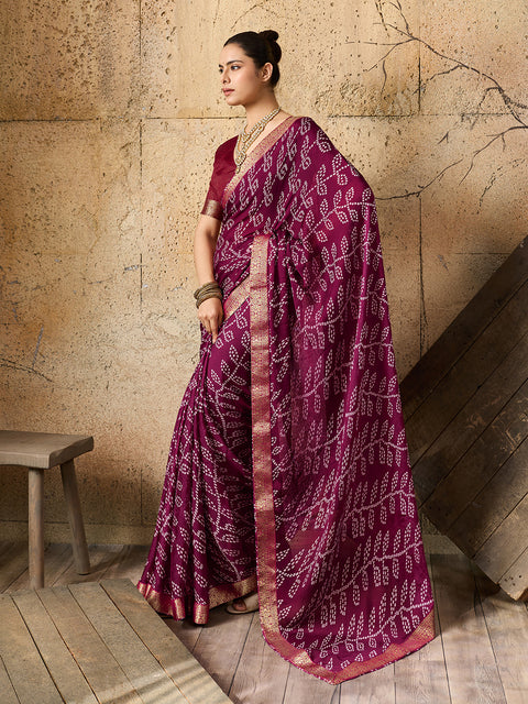 KcPc New Premium Quality Moss Chiffon Bandhani Style Saree for Casual & Everyday Wear   KDN