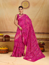 KcPc New Spiceal Cotton Silk Bandhani Style With Zari Border Work Saree STL