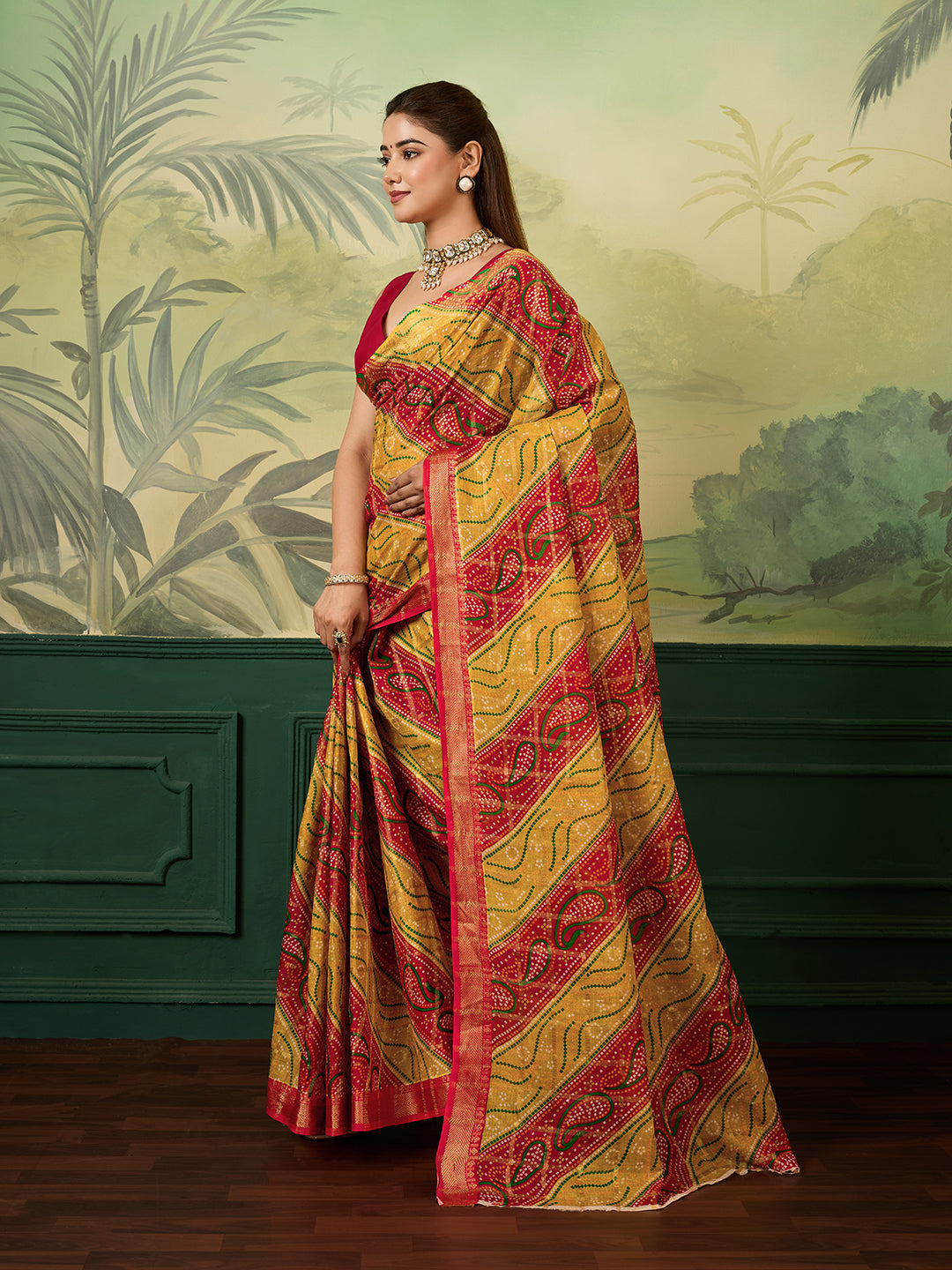 Buy Ghatchola Saree With Bikaneri bandhej Work 