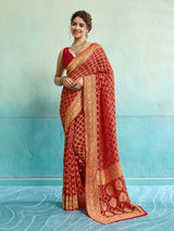 KcPc New Launch Pure Khaddi Georgette Upada Neemzari Bandhej SareeRed