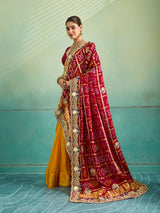 KcPc Royal Gaji Silk Bandhani Pila Chunri with Fine Zardosi Work With Silver CoinsMNL