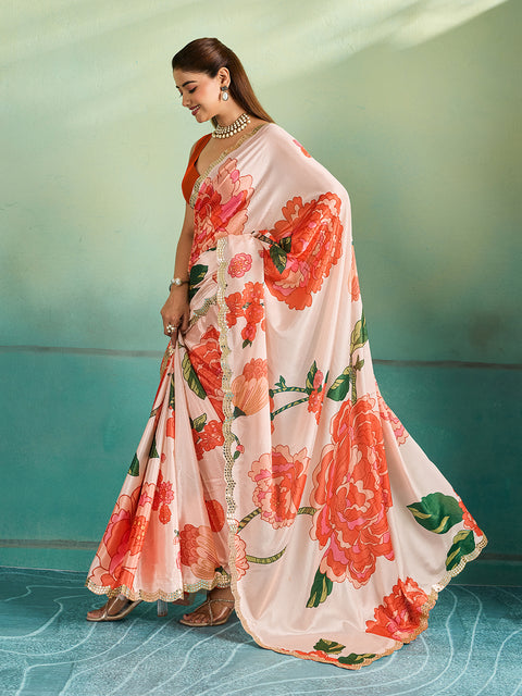 Gotapatti Cutwork Border Sarees in off white colour