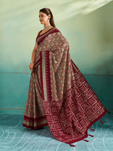 KcPc Tussar Silk Ajrakh Saree with Aari & Aabla WorkSTR