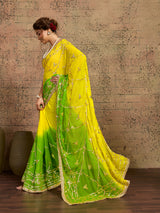 KcPc Pure Najmeen Chiffon Jaipur Hand Dye Saree with Gota Patti Work MHS