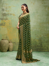 KcPc Latest New Launch Pure Khaddi Georgette Upada Neemzari Bandhej SareeBottle Green