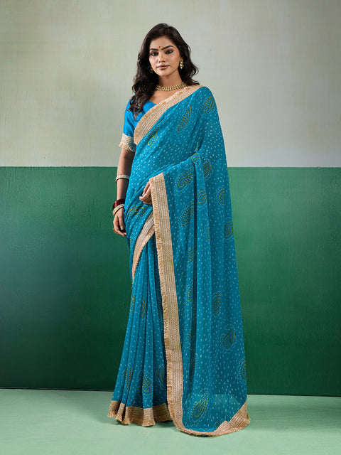 KcPc Premium Georgette Bandhani Saree for Festive Wear KDN