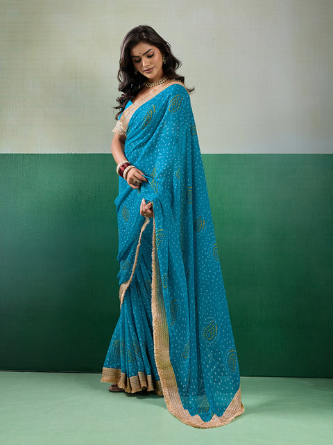 KcPc Premium Georgette Bandhani Saree for Festive Wear KDN
