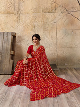 Pure Georgette saree in red colour